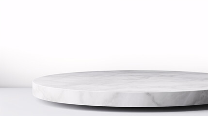 A white marble tabletop, isolated against a white backdrop, is demonstrated for show.