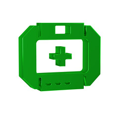 Green First aid kit icon isolated on transparent background. Medical box with cross. Medical equipment for emergency. Healthcare concept.