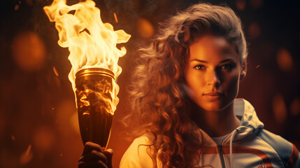female athlete with the Olympic flame