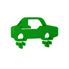 Green Fantastic flying car icon isolated on transparent background. Hover car future technology future transport.