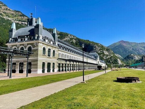 Majestic Canfranc International railway station in the Spanish Pyrenees