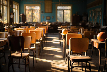 Fototapeta na wymiar The interior of an empty school classroom
