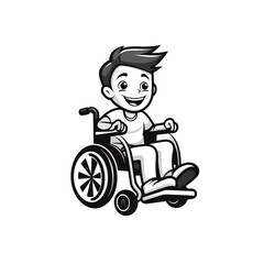 child disability wheelchair boy run, cartoon