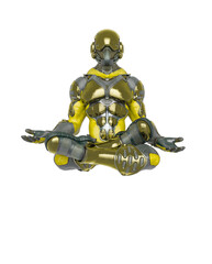 futuristic astronaut is floating and meditating doing yoga in white background
