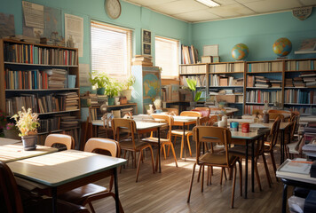 Fototapeta na wymiar An empty sunny classroom