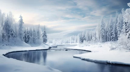 Fototapeten Winter landscape. Winter trees and lake. Winter background © Jane Kelly
