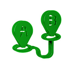 Green Route location icon isolated on transparent background. Map pointer sign. Concept of path or road. GPS navigator.