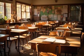 Empty school classroom. Back to school.