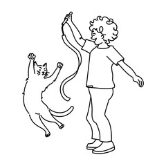 person and cat line drawing / doodle