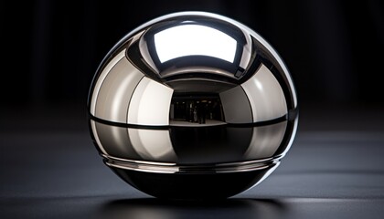 Photo of a Gleaming Chrome Sphere Reflecting Light on a Polished Table Surface