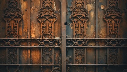 Photo of a Captivating Close-Up of a Sturdy Metal Door with Intricate Iron Bars
