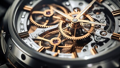 Photo of a Detailed Close-Up of a Watch Face Revealing Intricate Gears