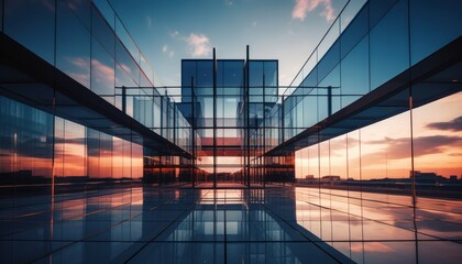 Photo of a Majestic Glass Skyscraper Reflecting the Setting Sun's Glow