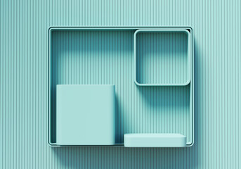 Abstract blue shelf showcase for product display 3d rendering background