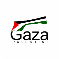 Gaza Palestine word design with Palestine flag and map on letter  G.