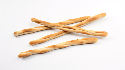 Crispy Grissini, Salty Pretzel, and Isolated Bread Stick on White View from Above.