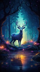 Beautiful Deer Lost at Night in Forest