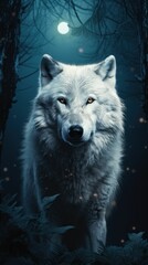 Lovely white wolf lost in beautiful winter night