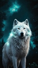 Obraz premium Lovely white wolf lost in beautiful winter night
