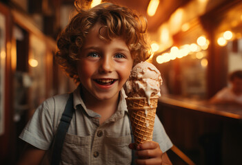 little boy eats ice cream