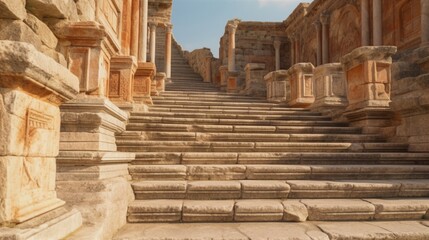 Theatre stairs of the ancient city of Hierapolis.Generative AI - obrazy, fototapety, plakaty
