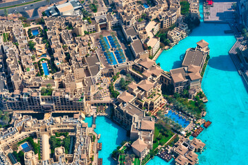Downtown Dubai skyline photographed from above.