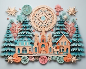 Bright Christmas frame of spruce, red & gold christmas decorations on white background. Copy space. Winter holidays, New Year