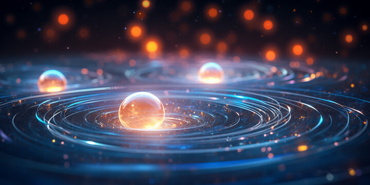 science background with particles and waves plasma, quantum technology 