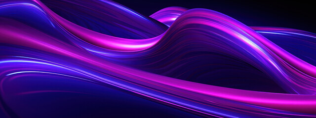 Vibrant 3D of neon purple wave glowing against a dark backdrop.