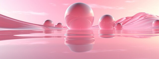 3D of geometric shapes in varying shades of pink.