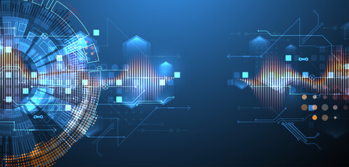 Obraz premium Scientific and technological concept with the use of technical elements formed in the shape of a circle. Handmade vector.