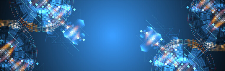 Scientific and technological concept with the use of technical elements formed in the shape of a circle.  Handmade vector.