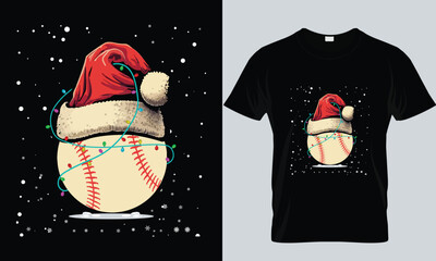 Baseball and santa cap in snowfall land, Baseball man, chritsmas shirt design
