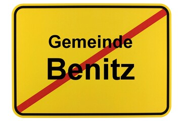 Illustration eines Ortsschildes der Gemeinde Benitz in Mecklenburg-Vorpommern