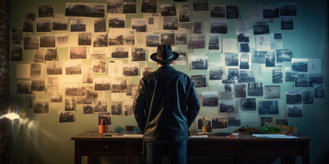 Focused detective studying photographs.