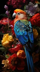 Fototapeta premium Beautiful Rare Bird and Spring Flowers