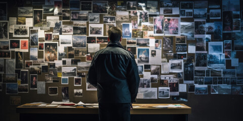 Obraz premium Focused detective studying photographs.