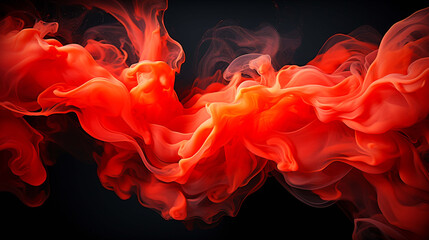 Red smoke and swirls on a black background in the style of loose and fluid forms,