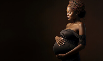 Expectant mother tenderly touching her baby bump.