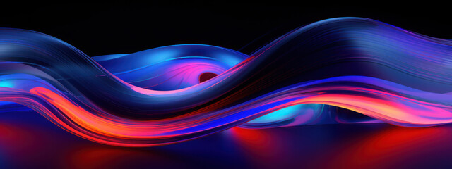 Abstract 3D depiction of luminous neon waves.
