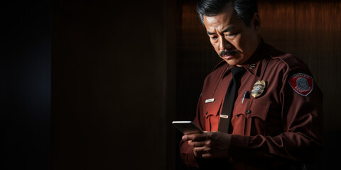 Focused detective studying photographs.