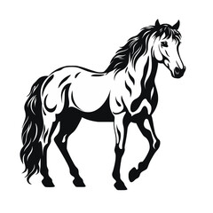 Obraz na płótnie Canvas Schwarzweiß-Vektorillustration eines trabenden Pferdes, Generative AI