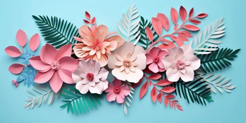 Badezimmer Foto Rückwand Colorful paper tropical blooms. © Lidok_L