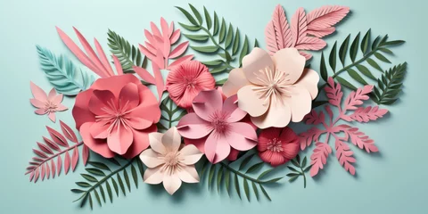 Tuinposter Colorful paper tropical blooms. © Lidok_L
