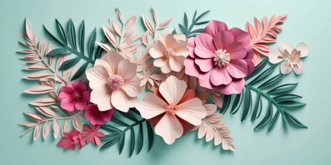 Fototapete Rund Colorful paper tropical blooms. © Lidok_L