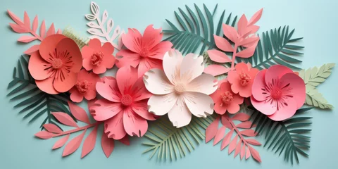 Poster Colorful paper tropical blooms. © Lidok_L
