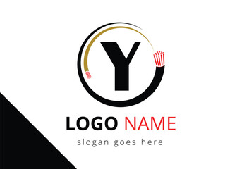 Letter Y with electric wire, optical fiber cable Logo Design Vector Template.