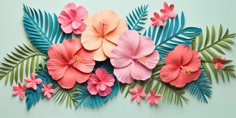 Zelfklevend Fotobehang Colorful paper tropical blooms. © Lidok_L