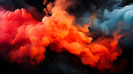 Fototapeta premium Red smoke and swirls on a black background in the style of loose and fluid forms,