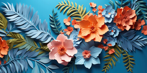 Colorful paper flowers and leaves.